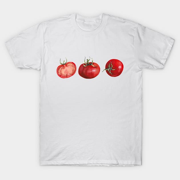 Three Red Tomatoes. Watercolor Painting T-Shirt by ArchiTania